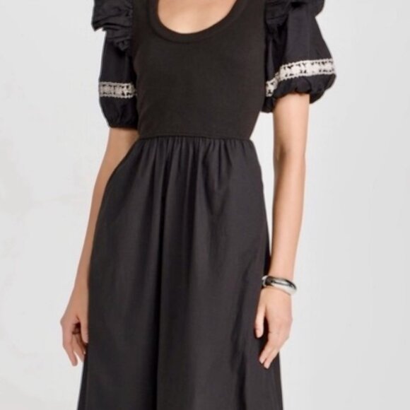 CLEOBELLA Dresses & Skirts - Cleobella Women’s Black Midi Dress – Puff Sleeve